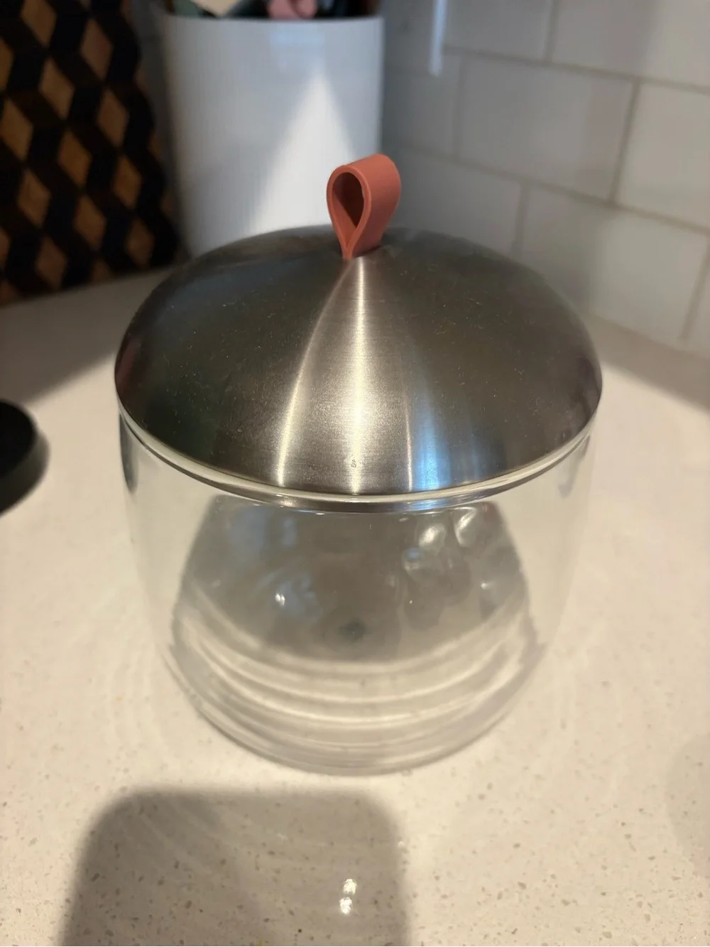 Nespresso Glass Canister with Stainless Steel Lid and Coral Loop